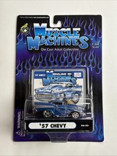 Muscle Machines '57 1957 Chevy Bel Air Blue w/ Flames Hot Rod 1:64 Sealed