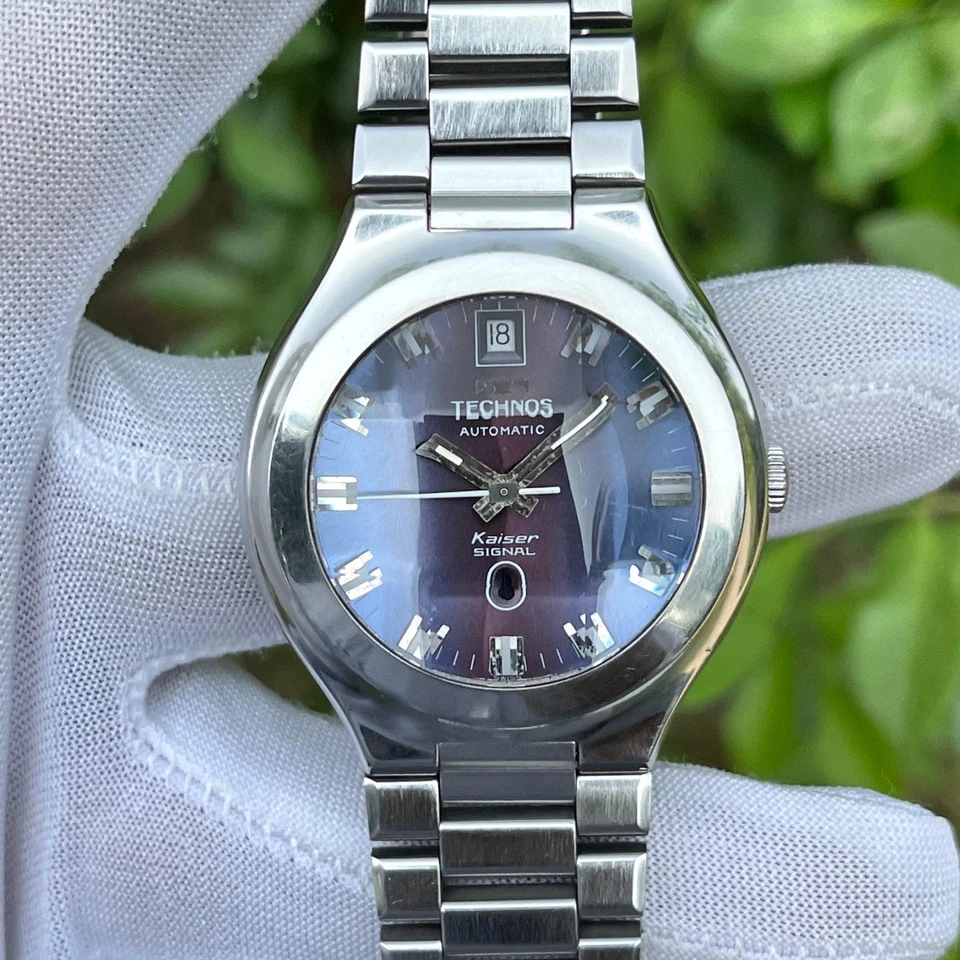 Винтажные Technos Kaiser Signal Автоматический футуристический циферблат 25 драгоценных камней Швейцарские мужские часы - Изображение 2 из 4