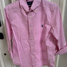 Ralph Lauren Polo Boys Pink Gingham Button Down Long Sleeve Dress Shirt Size 6