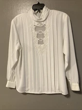 Beautiful Vintage Victorian High Neck Lace Women’s Blouse Size 12 Martinique 