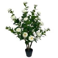 3.3ft Artificial Camellia Tree in Pot with White Flowers – Faux Camellia Plan...