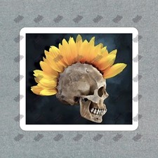Unique Skull with Sunflower Mohawk Vinyl Sticker Edgy Decor for 518457