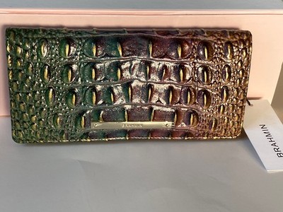 NWT BRAHMIN ADY Wallet Bi-Fold Mistical Ombre Melbourne Crocc Leather GreenPecan
