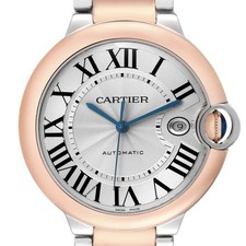 Cartier Ballon Bleu 42 Steel Rose Gold Mens Watch W2BB0004 Card