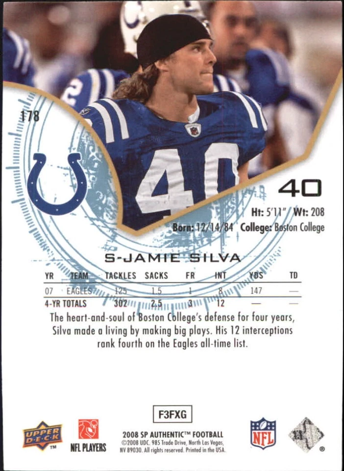 A9670- 2008 SP Authentic #178 Jamie Silva RC /999 *SAMPLE - Image 2 of 2