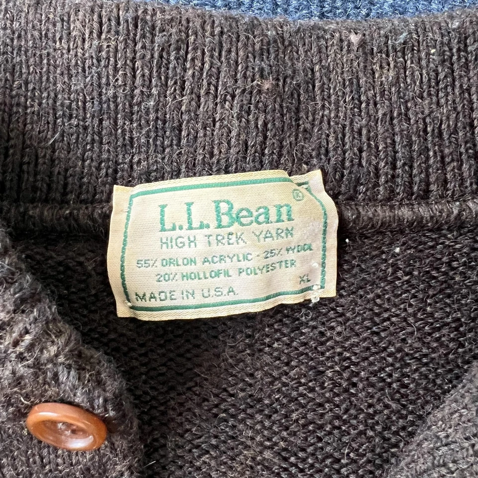 Vintage L.L. Bean Sweater Mens XL Brown Henley Knit Shooting Patch Made USA 90s - Image 3 of 4