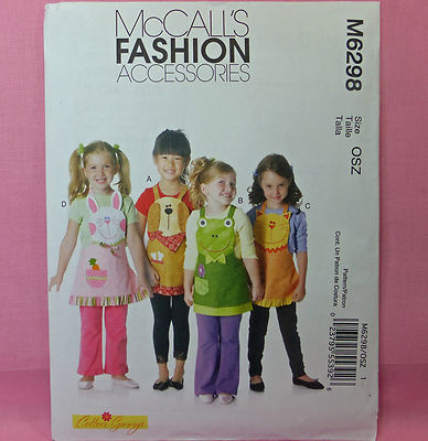 McCall's 6298 Dog Frog Cat Bunny Child's Aprons Pattern 3 Designs NEW Uncut
