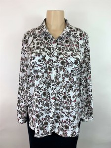 Ann-Taylor-LOFT-Shirt-Blouse-women-white-pink-floral-long-sleeve-sz-large-petite