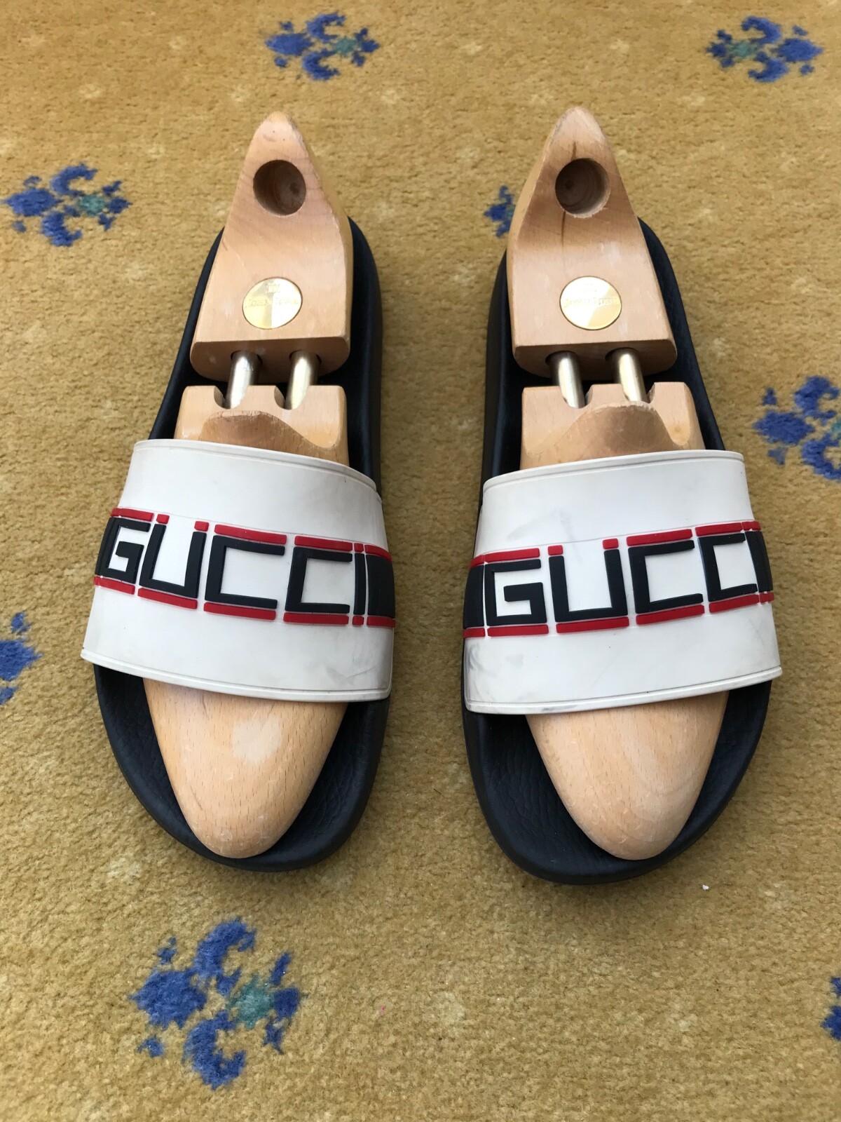 Gucci Mens Slide Sandals Red White Stripe Rubber UK 12 US 13 EU 46-image