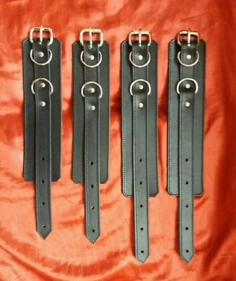 ANITA'S FLOWERS Fetish Bondage Adult Real Leather Quality Black Ankle And Wrist Cuffs BDSM