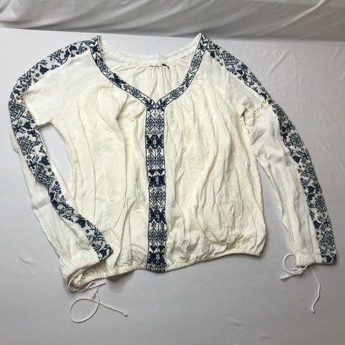 Akemi + Kin Anthropologie Tunic Sz Women's Large White Blue Embroidered Floral - Picture 12 of 12