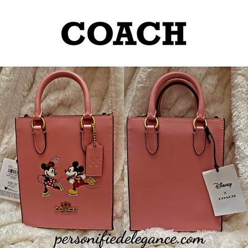 NEW Disney X Coach Blush Pink Leather Mini Tote Mickey & Minnie Crossbody $398 - Picture 24 of 24