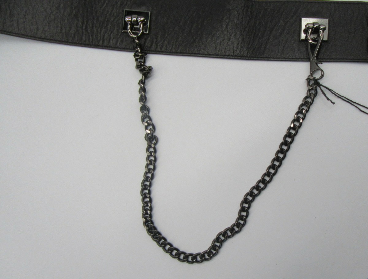 ROBERT RODRIGUEZ Black Leather Double Buckle Chain Belt Size  display picture 1