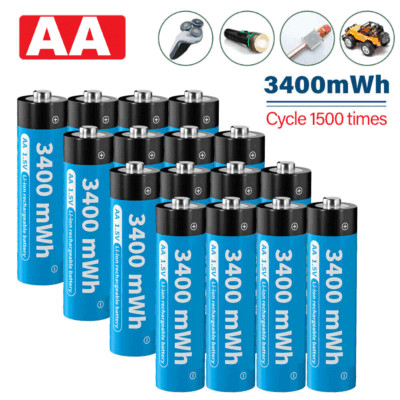 AA Li-ion Lithium ion Rechargeable Batteries 1.5V 3400mWh Battery + Case Box Lot