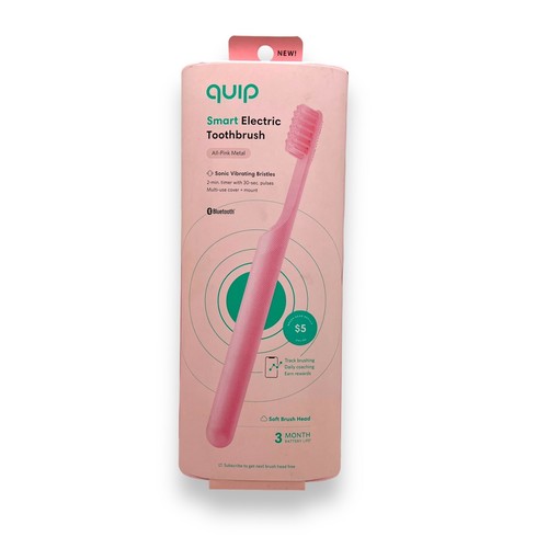 Quip Smart Electric Toothbrush AllPink Metal Soft Brush Head Free