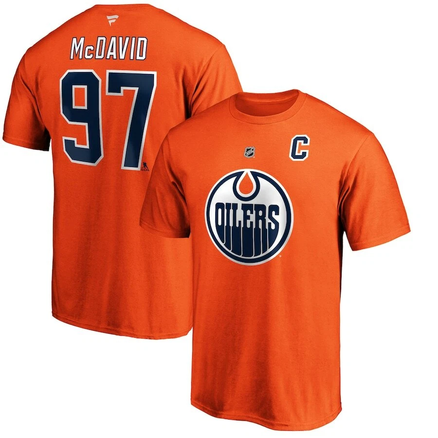 Men s Edmonton Oilers Connor McDavid Orange Authentic NHL Name Number T Shirt