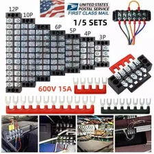 1-5 Sets Dual Row 3-12 Positions 600V 15A Screw Terminal Block Barrier Strip
