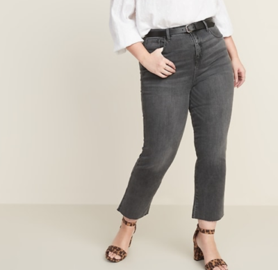 NEW Old Navy Gray Denim Raw Hem High Rise Stretch Jeans 18 Tall