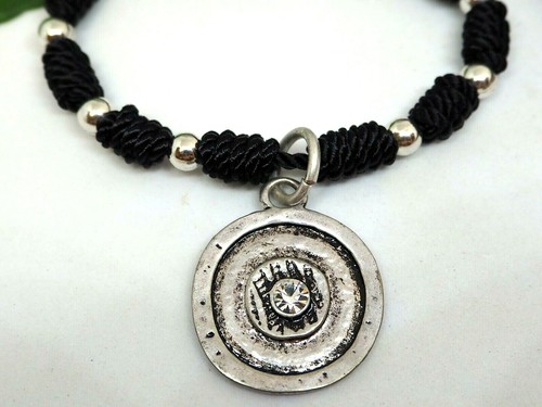 Bracelet " Medal With Cubic " IN Zamak Colour Silver IN Thread Black - Picture 7 of 8