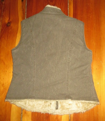 J Jill Faux Fur lined Vest Gray Jacket Pockets Women XXS small P petite - Picture 2 of 3