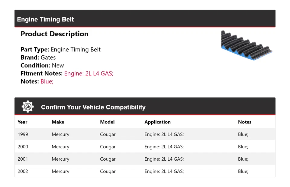 Puertas de correa de distribución para motor Mercury Cougar 1999-2002 2L L4 GAS 2000 2001 Foto 2 de 4