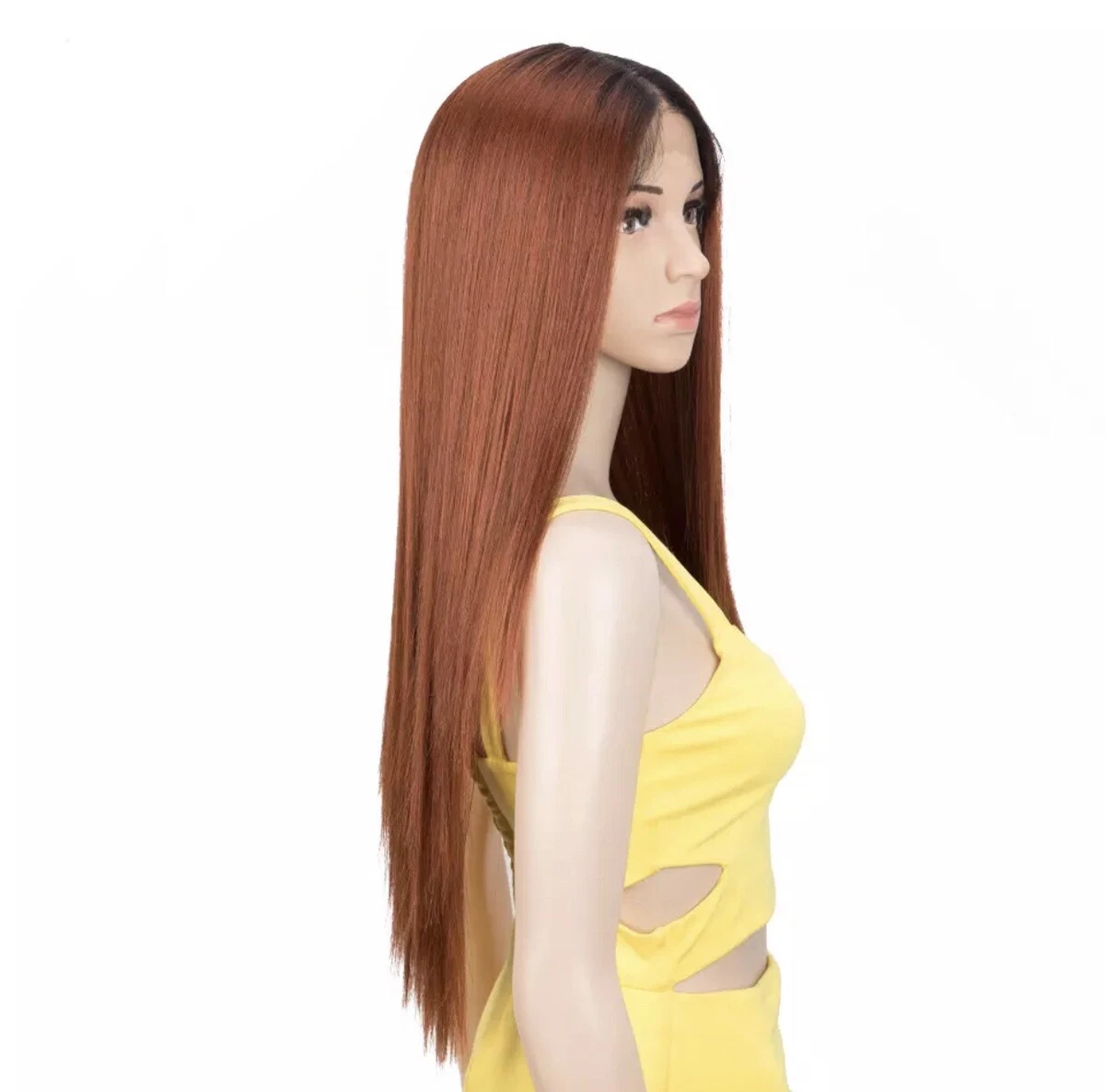 Copper Ginger Straight Heat Resistant Wig With Dark Roots Lace