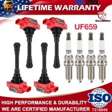 Set of 4 Ignition Coil & Spark Plugs for Nissan Juke Sentra 2011-2017 1.6L UF659