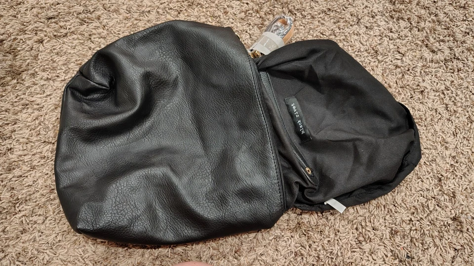 NUEVO Bolso Bandolera Negro Remache Cuero Negro con Correa TAN TOTE Foto 3 de 4