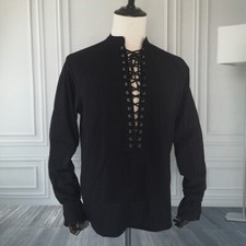 T-Shirt Mâle Pirate Lacets Manches Longues Col V Slim Fit Noir Blanc