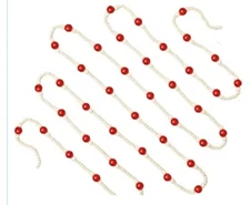 Hearth And Hand 12' Natural Wood Beaded Garland Tan and Red 