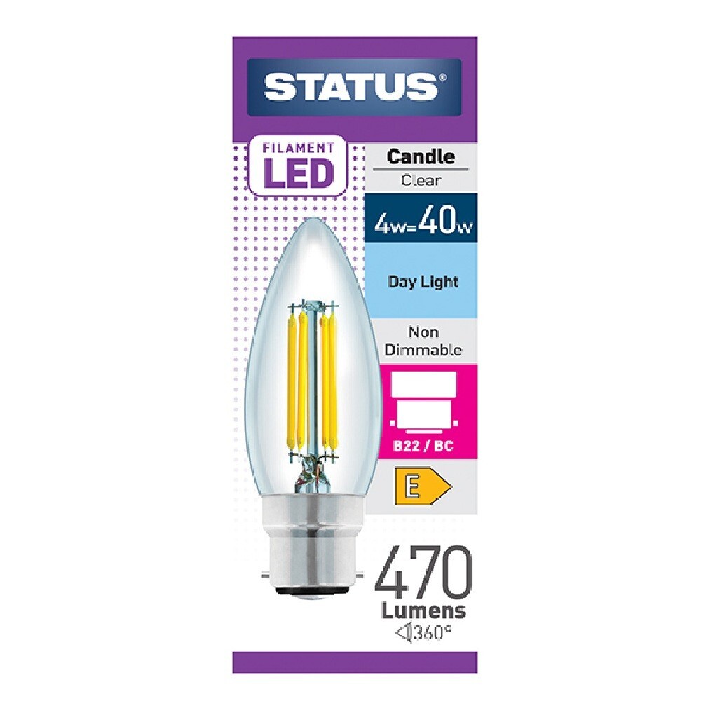 Status 4w (=40w) BC Candle Filament Daylight LED Light bulb
