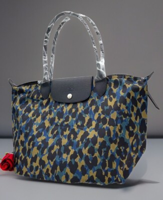 AUTH NWOT NEW Longchamp Le Pliage Panther Prints Nylon