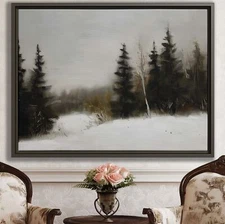 Winter Landscape Canvas Print Snowy Trees Wall Art Framed Rustic Vintage Decor