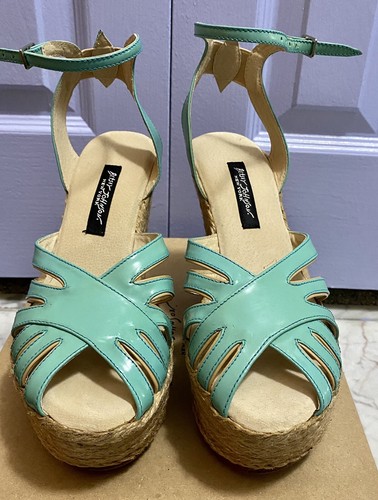 BETSY JOHNSON Platform Sexy Summer Sandal Espadrilles Teal patent size 9 NEW - Picture 3 of 5