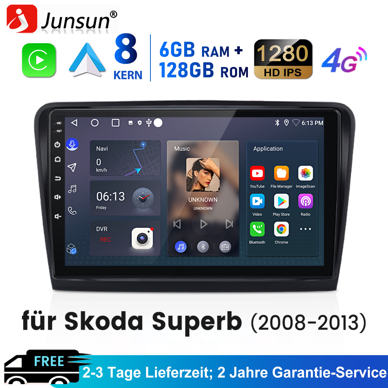 Radio de coche 128G 10"" para Skoda Superb 2008-2013 Android 13 2 Din GPS Nav BT WiFi