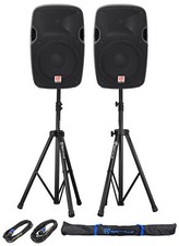  2 Rockville SPGN128 12" 8-Ohm Passive 2400w DJ PA Speakers Stands Cables Bag