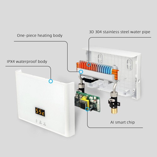 3000W Electric Instant Hot Water System Tankless Shower Heater Homehold White - Picture 16 of 18