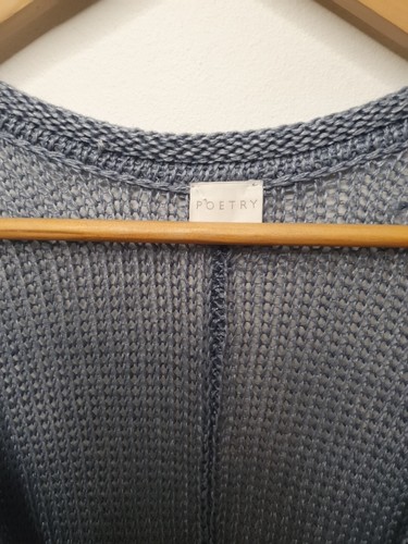 POETRY 100% Linen Grey Short Sleeve Mesh Oversized Cardigan Pockets Size UK 10 - Picture 2 of 19