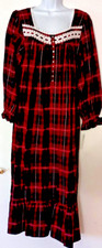 Eileen West Long Sleeve Hollyberry Plaid Cotton Blend Flannel Ballet Nightgown M