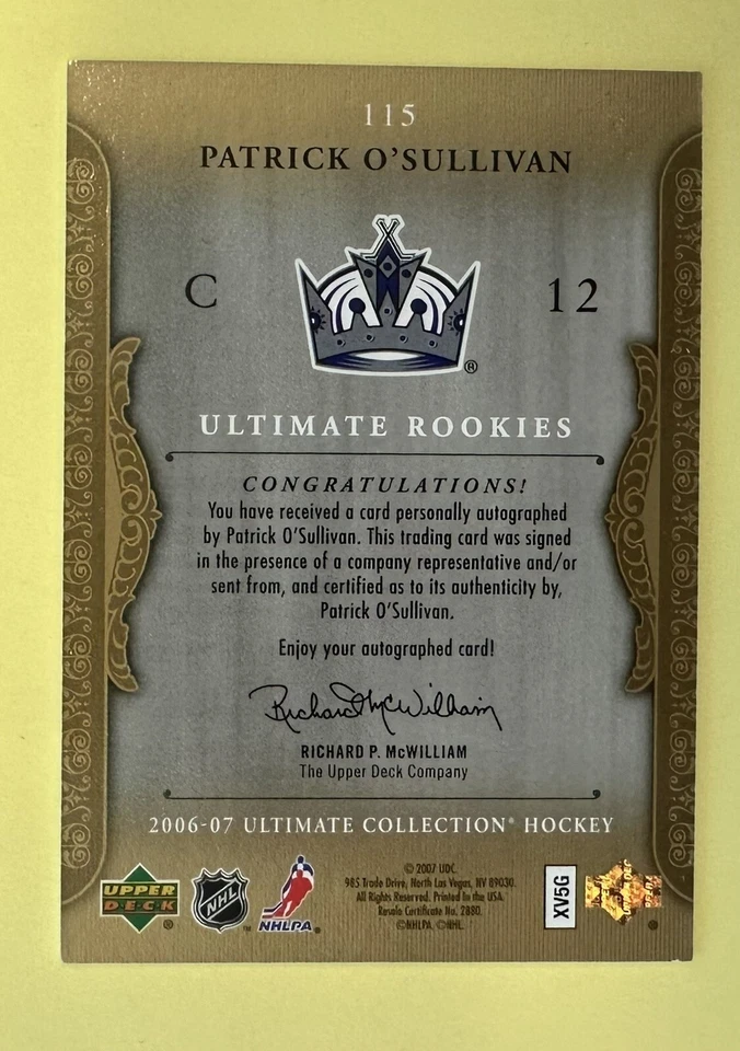 2006-07 Ultimate Collection Rookies /299 Patrick O'Sullivan #115 Rookie Auto RC - Image 2 of 2