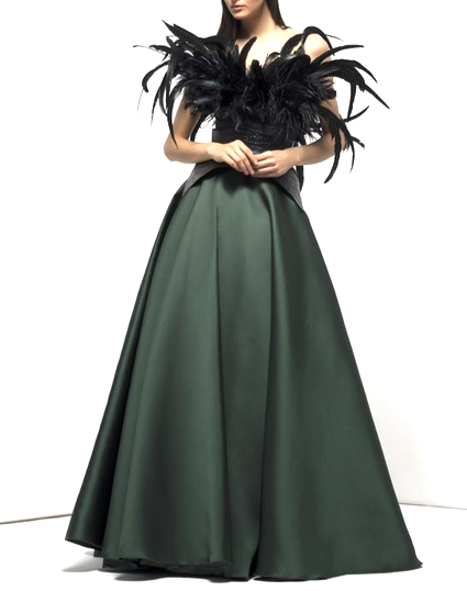 New Isabel Sanchis Strapless Black Feather Bodice Green  display picture 3