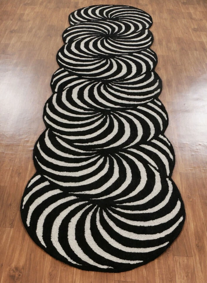 Wide Runner Optical Pattern 3'0''x12'0'' ft Handmade Tufted 100% wool Area Rugs - Image 2 of 4