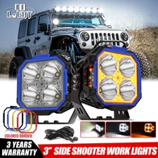 3" Side Shooter LED Work Light Bar Driving Fog Pods Offroad Lamp White Amber DRL