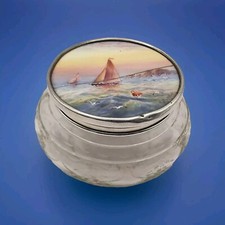 Sterling Silver Jar With Royal Worcester Lid Painted by R.Rushton 1922