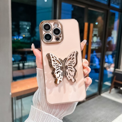 For iPhone Samsung Huawei 6D Plating Case Butterfly Stand Phone Cover Women Girl - Picture 7 of 13