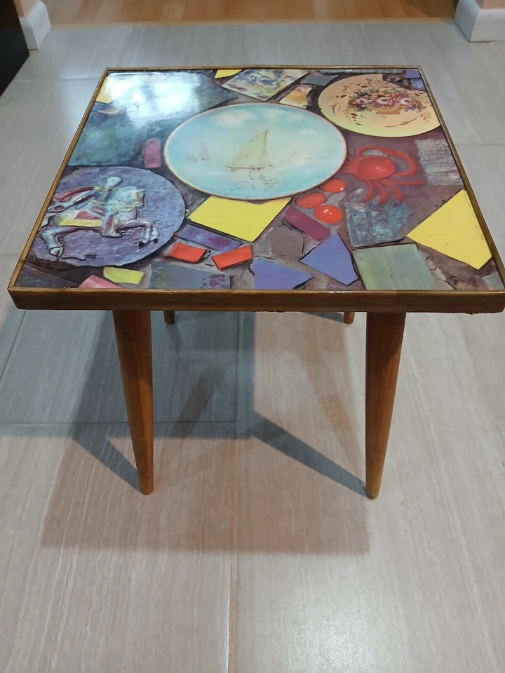 Mesa lateral/flor vintage años 50 60 - laminada alemana - taburete Blumen  Foto 3 de 4