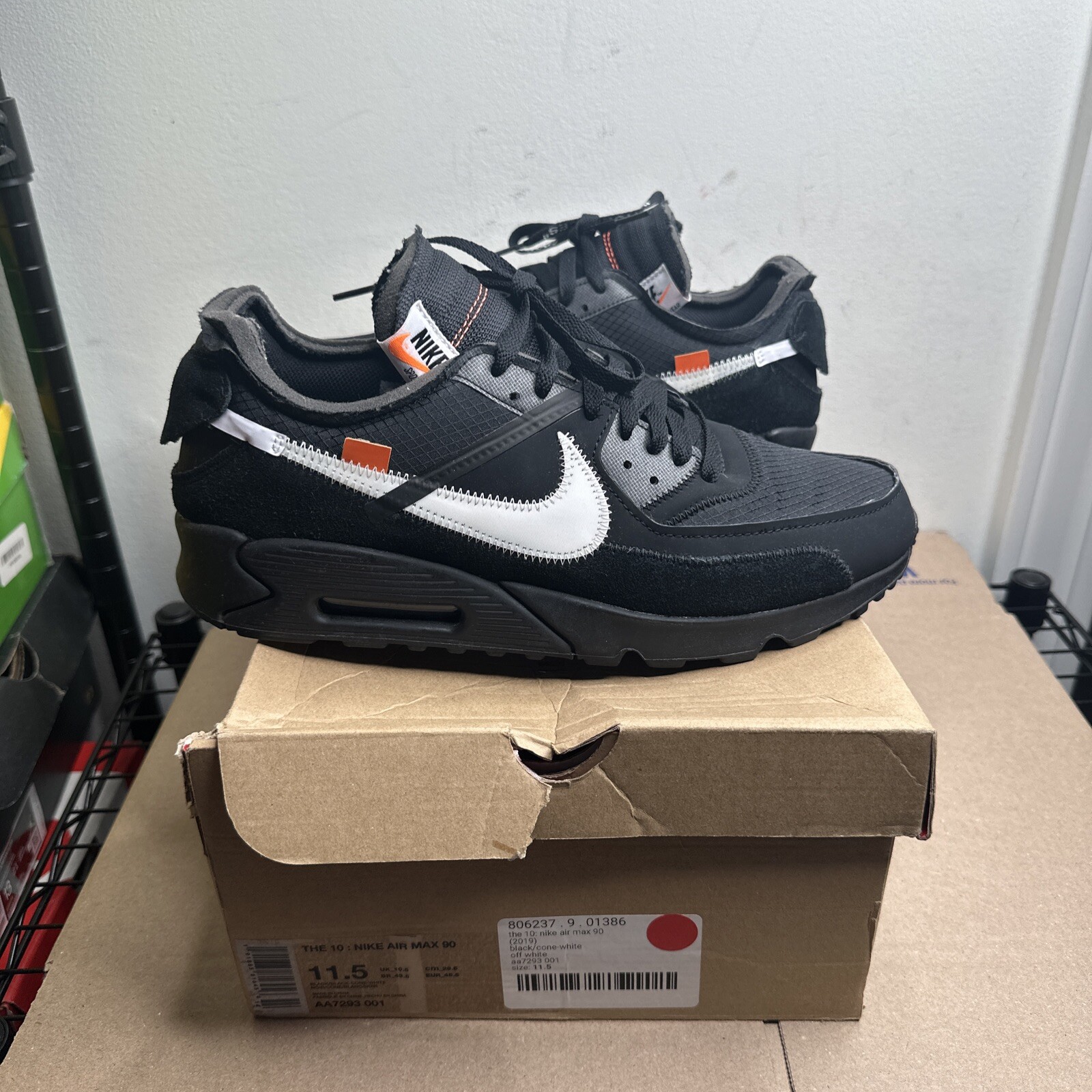 OFF WHITE X NIKE Taglia 11 5 Nike Air Max 90 x OFF WHITE nere 2019 INDOSSATE UNA VOLTA con scatola originale