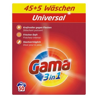Gama Waschpulver Universal 3in1 für 50 WL Waschmittel 3kg (1er Pack)