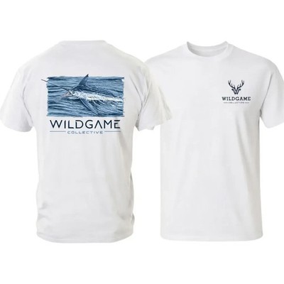 Wildgame Collective T-Shirt   Marlin Fish Ocean Waves Graphic Back Print