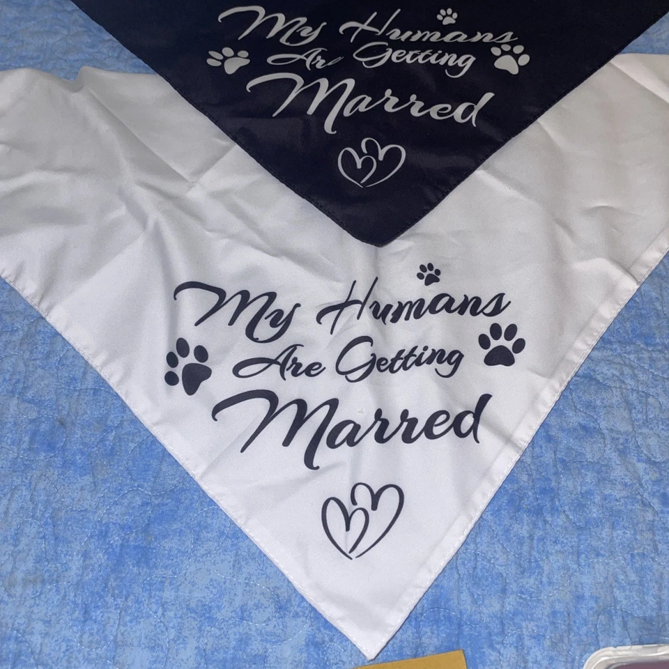 Bandana para perro corbata en "My Humans Are Getting Married" 2 piezas negro/blanco OSFA 28' longitud Foto 2 de 4